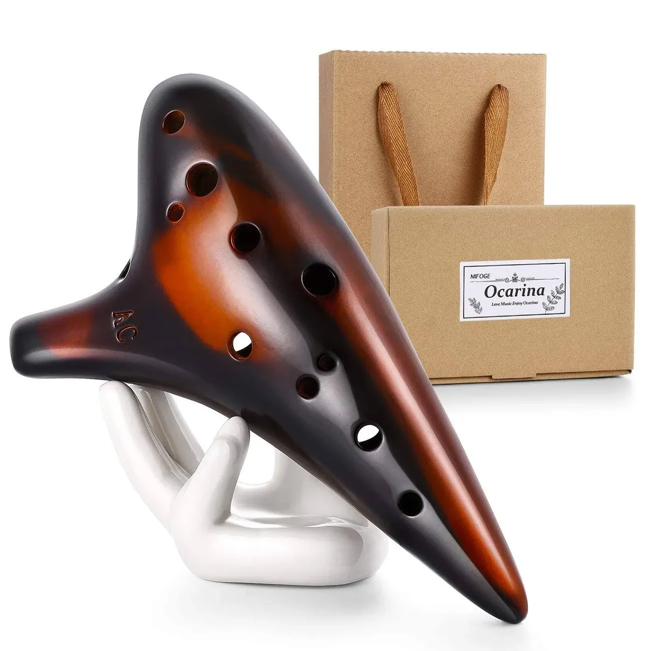 Ocarina 12 Hole Tones Alto C with Gift Wrapping Display Stand Neck Cord Protect