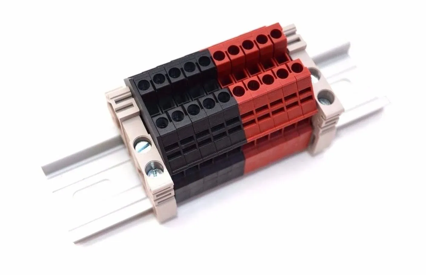 Dinkle Assembly DK2.5N Red/Black 10 Gang DIN Rail Terminal Blocks, 12-22 AWG, 20 ...