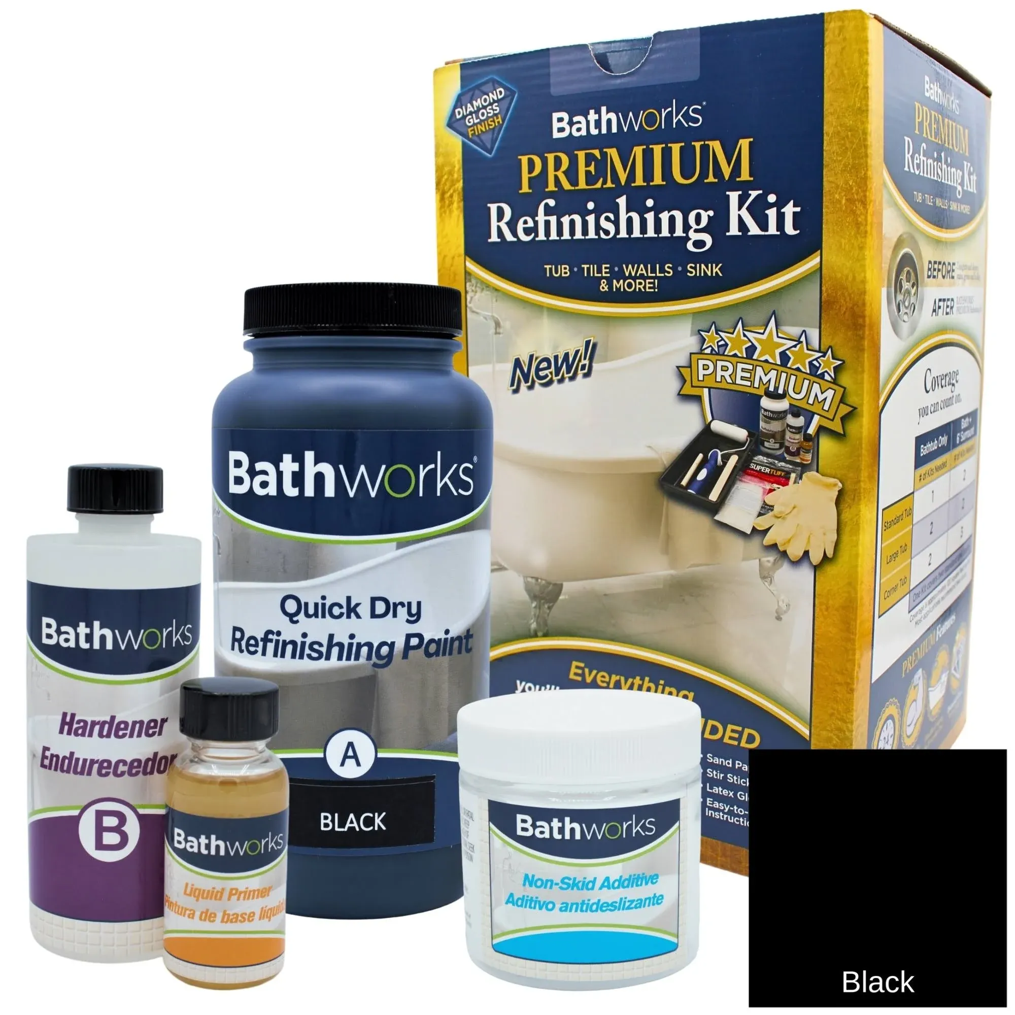 Bathworks 22 oz. Quick Dry in Black with Slip Guard Bathtub Refinish Kit, High ...