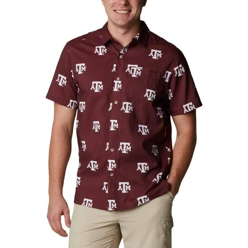 Men's Columbia Maroon Texas A & M Aggies Super Slack Tide Omni-Shade Button-Up Shirt