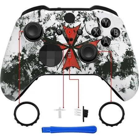 eXtremeRate Biological Hazard Faceplate Cover, Soft Touch Front Housing Shell Case Replacement Kit for Xbox One Elite Series 2, Xbox Elite 2 Core Controller Model 1797 - Accent Rings Included