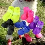 Cdycam Cute Little Pet Dog Puppy Rain Snow Boots Shoes Booties Candy Colors Rubber Waterproof Anti-Slip (Black, XX-Large)