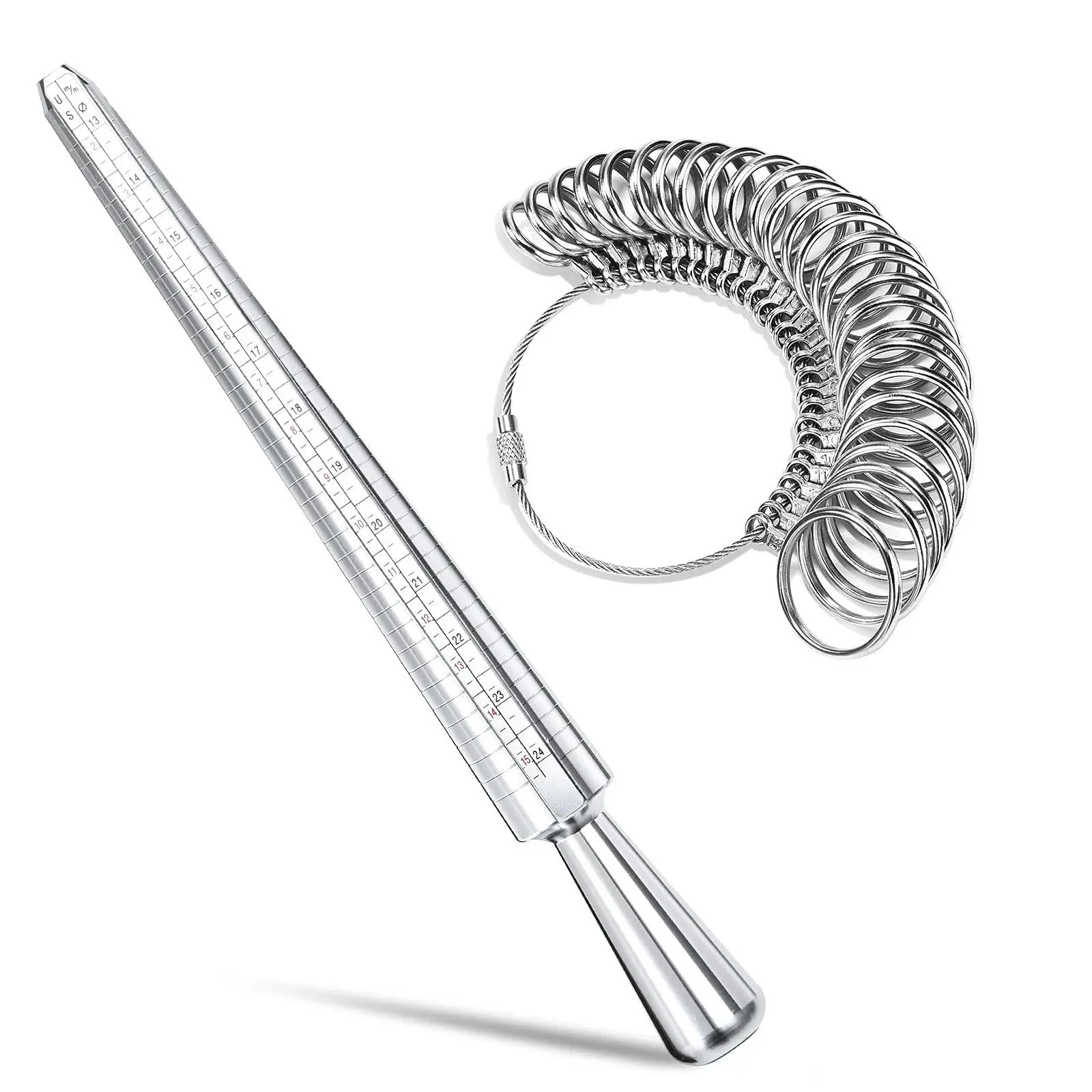 1pc Ring Sizer Measuring Tool, Aluminum Ring * Dual Measurement Size Metal Rings * Tools Kit Adjuster For Women Men Rings