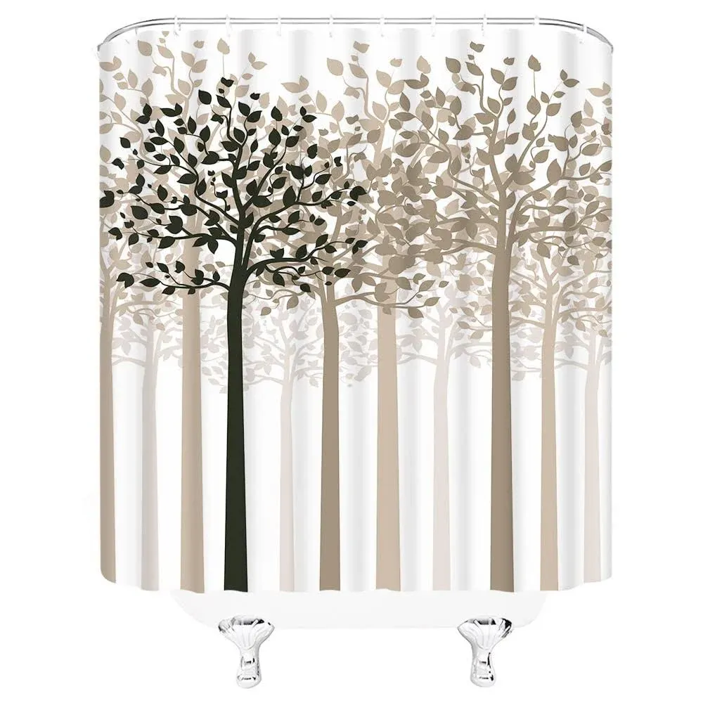 QKD Inc Abstract Tree Forest Shower Curtain Brown Black Trees Branches and Leaves ...