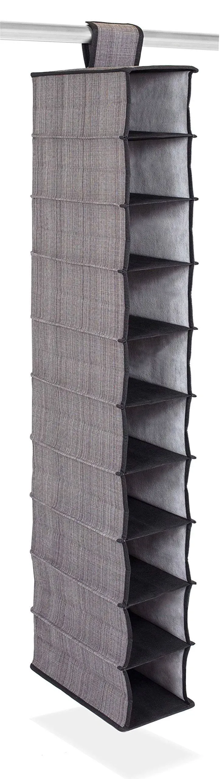 10 Tier Hanging Shoe Organizer - Narrow Shelf Closet Shoe Rack - Footwear Storage - Grey