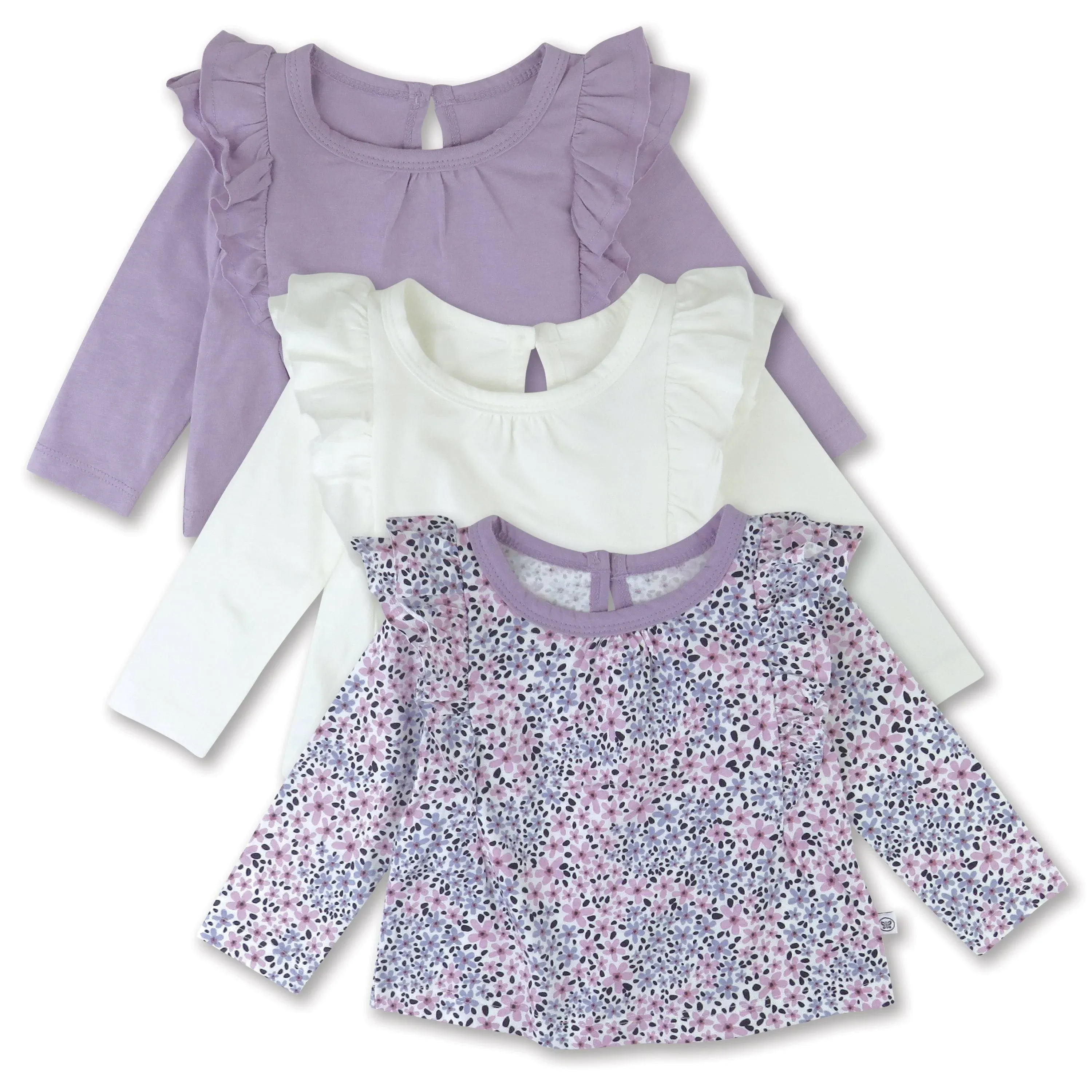 3-Piece Long Sleeve Ruffle T-shirts Dusty Purple Wisteria / 6-9M