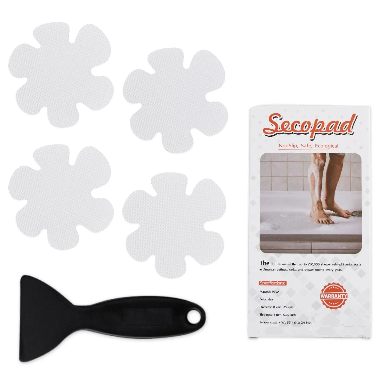 Non-Slip Bathtub Stickers Safety Bathroom Tubs Showers Treads Adhesive Decals Scraper (White Snowflake)