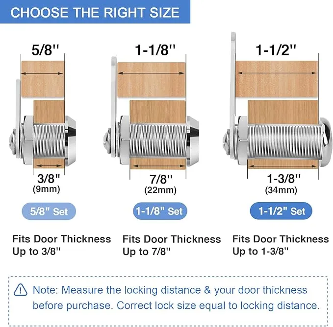 Cabinet Locks with Keys, 1-1/2" Long Cam Locks keyed Alike, Cabinet Cam Lock Set for Cabinets RV Storage Locks Tool Box Lock Thick Drawer, Zinc Alloy (2 Pack, 1-1/2 Inch)