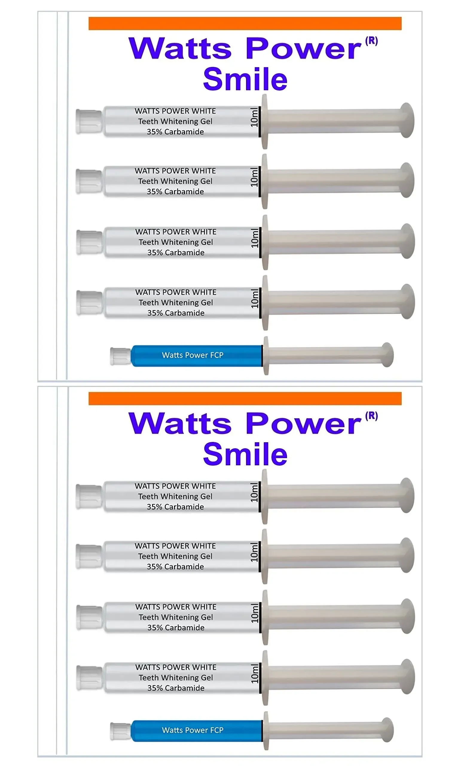 Watts Power 35% Teeth Whitening Gels - 8 Huge 10ml Gels Plus New FCP Enamel Gel - Dual Action for Surface and Deep Stains - 80ml - Made in The USA