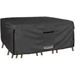 ULTCOVER 600D Tough Canvas Durable Rectangular Patio Table and Chair Cover - Waterproof Outdoor General Purpose Furniture Covers 136 x 74 inch, Black