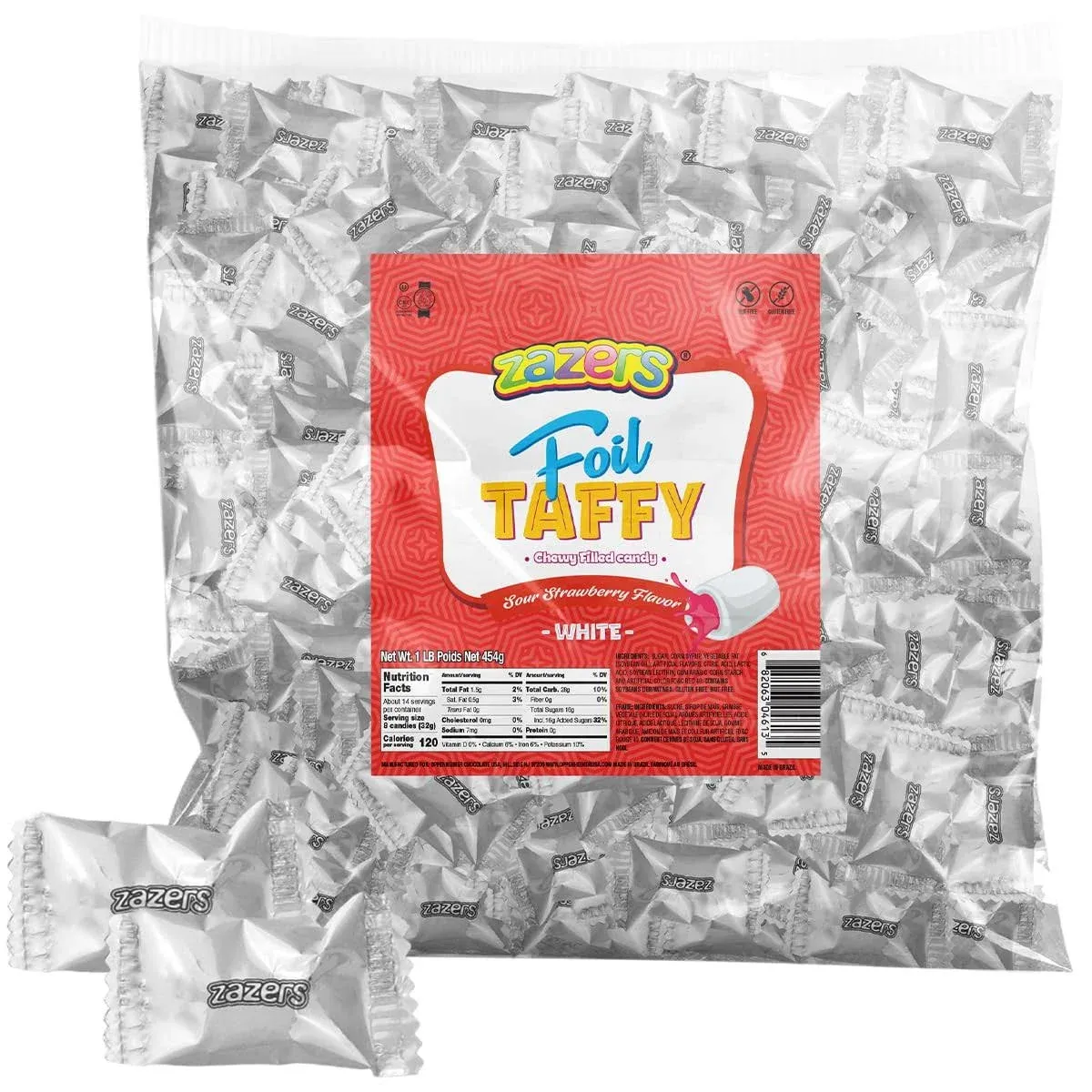 White Foils Sweet and Sour Chewy Filled Candy, 1-Pound Bag of White Color Themed ...