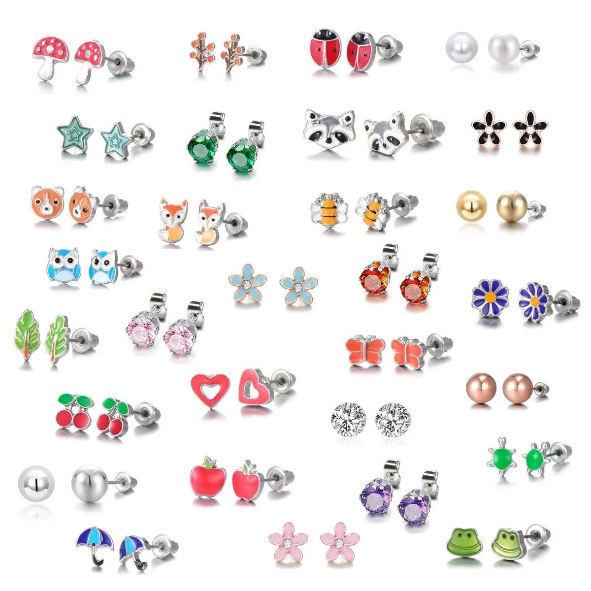 30 Pairs Hypoallergenic Stainless Steel Stud Earrings for Girls