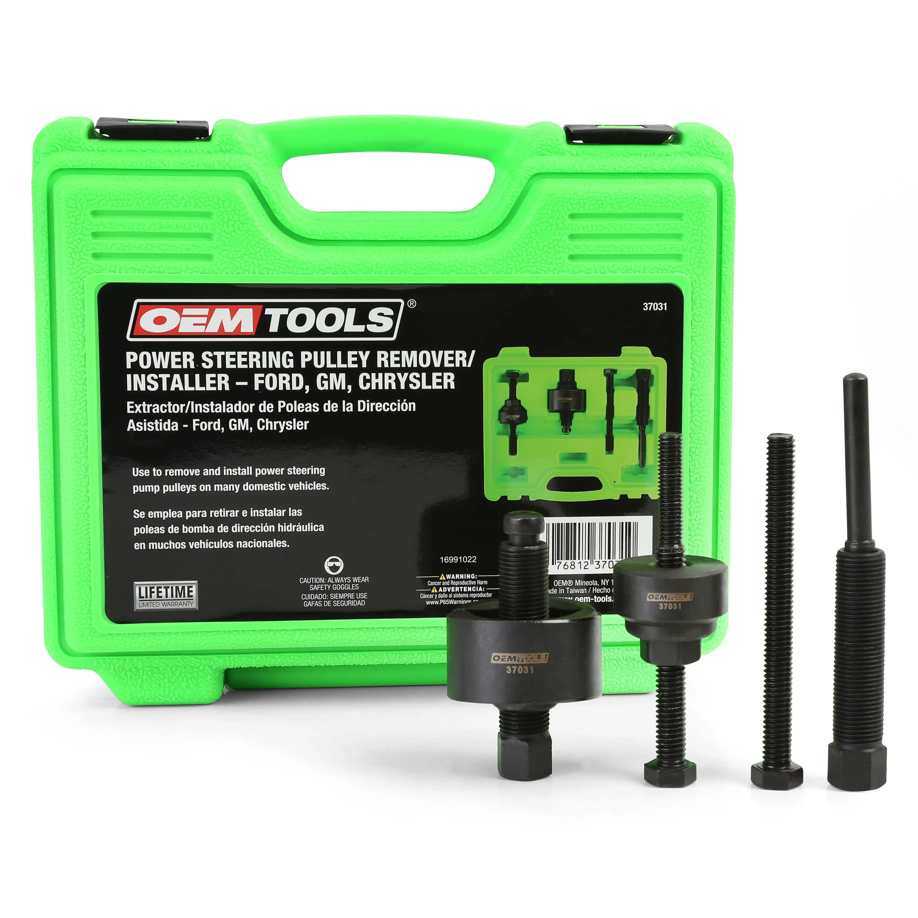 OEMTOOLS 37031 Power Steering Pulley Puller and Installer Kit, Removes and Installs Power Steering Pump Pulleys on Most Domestic Vehicles, Ford, GM, VW , green