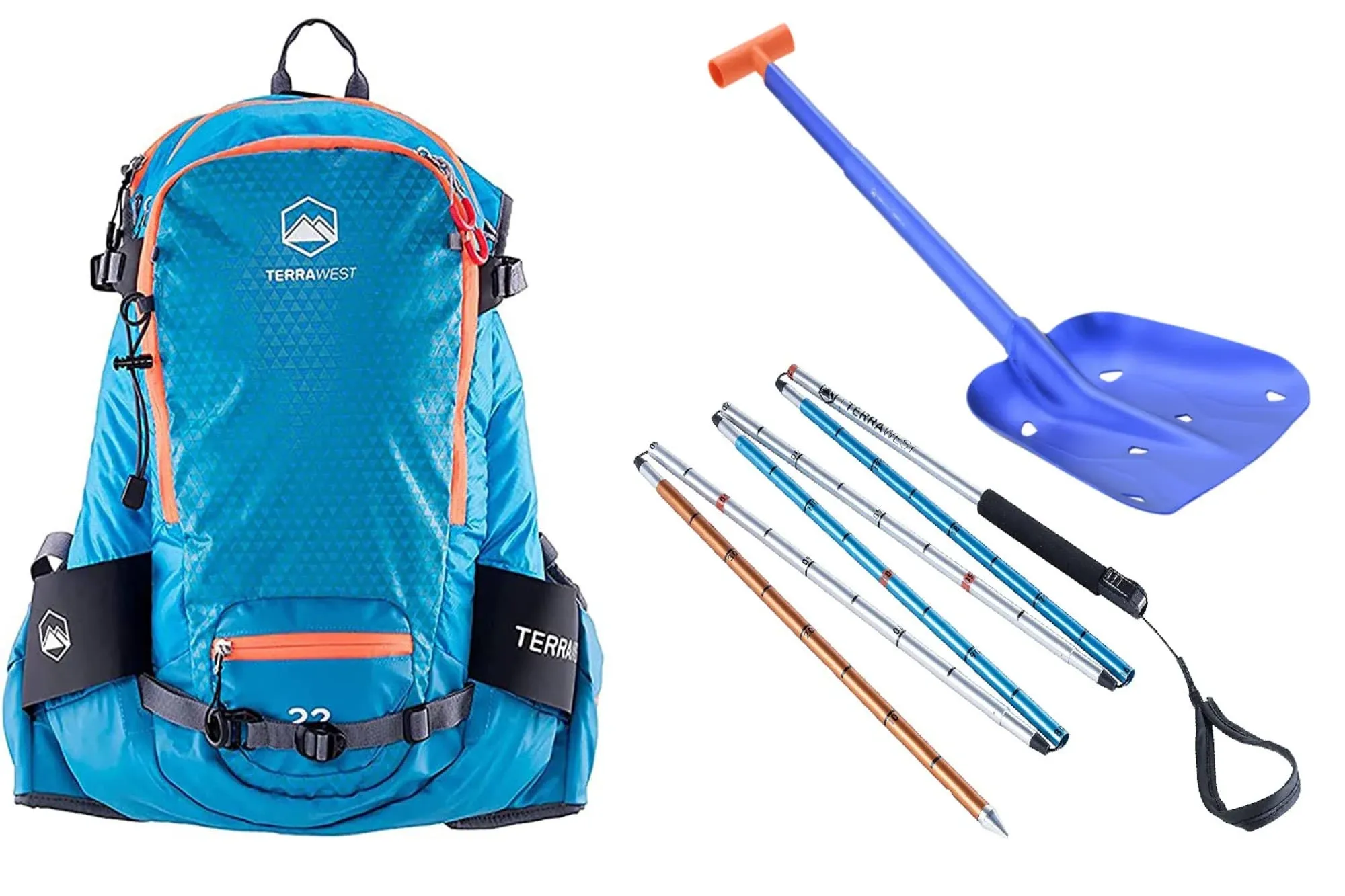 Core Avalanche Kit,Ski Backpack including Recco & Removable Back Protector, Hydration Bladder, Avalanche Shovel, Avalanche Probe, Backcountry Skiing, Snowboarding, Snowmobiling (Blue)