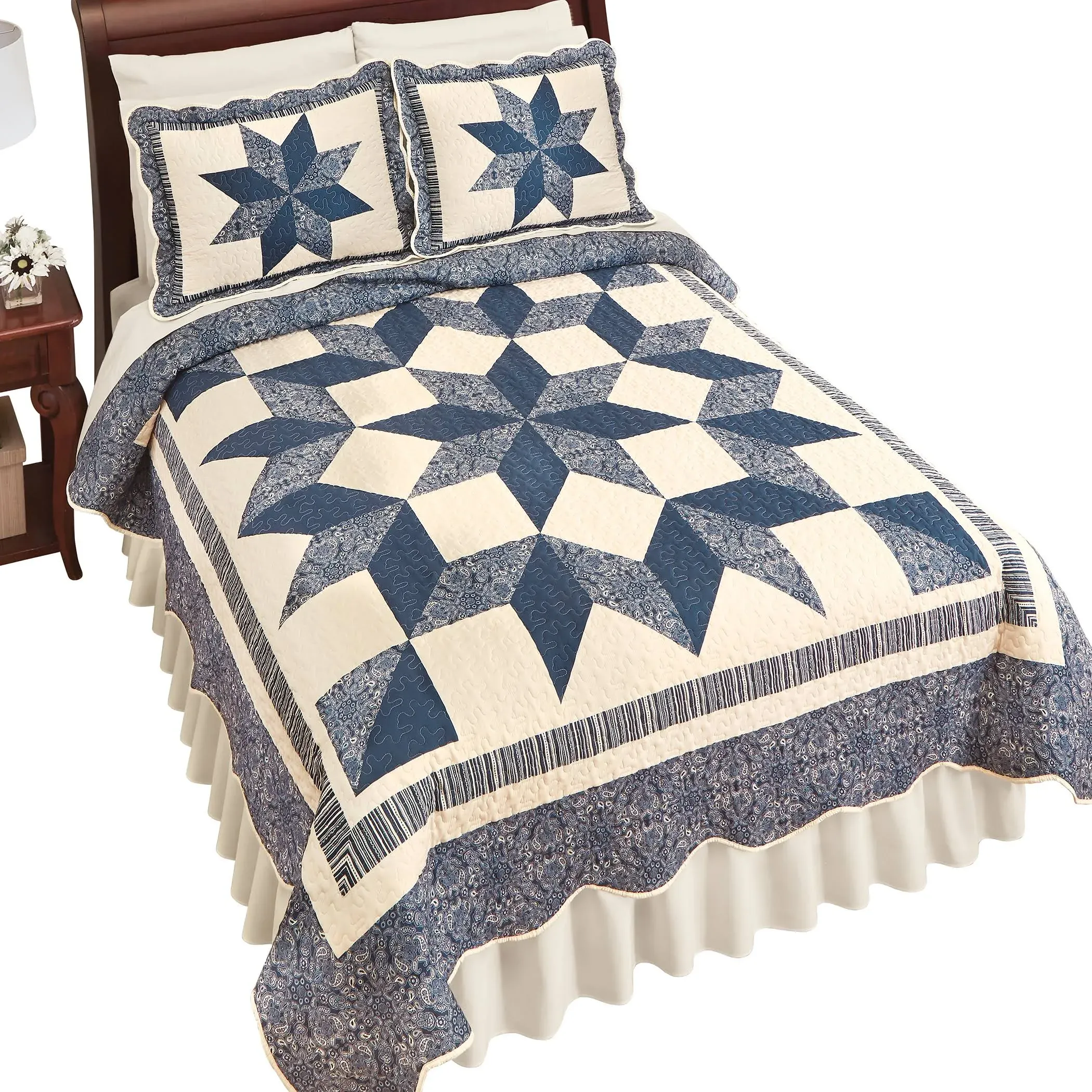 Collections Etc Reversible Sienna Star Scalloped Edge Quilt