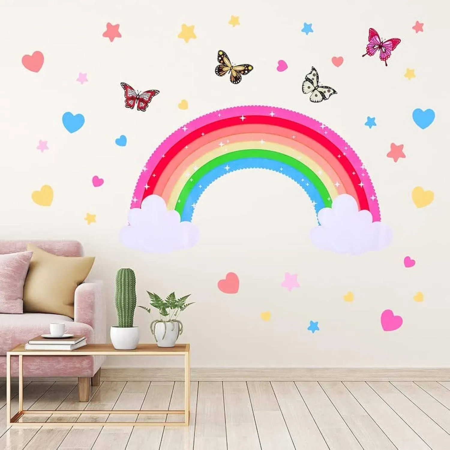 Rainbow Wall Decals Removable Star Butterfly Heart Wall Sticker Watercolor Star ...