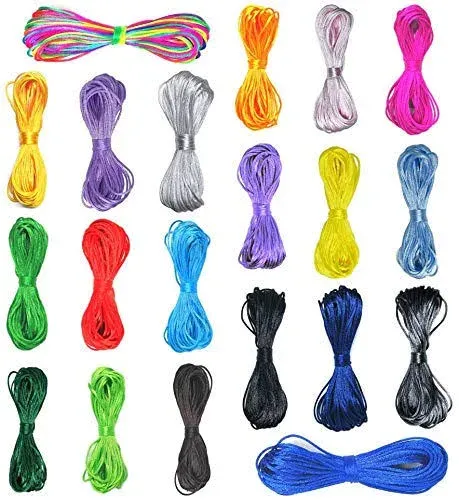 Nylon Cord for Bracelet Making 1.5mm Nylon Cord Rattail Cord 20 Bundles 219 Yard Silk Satin Cord Satin Cord Nylon Cord for Jewelry Making Chinese Knotting Cord Strings for Bracelets