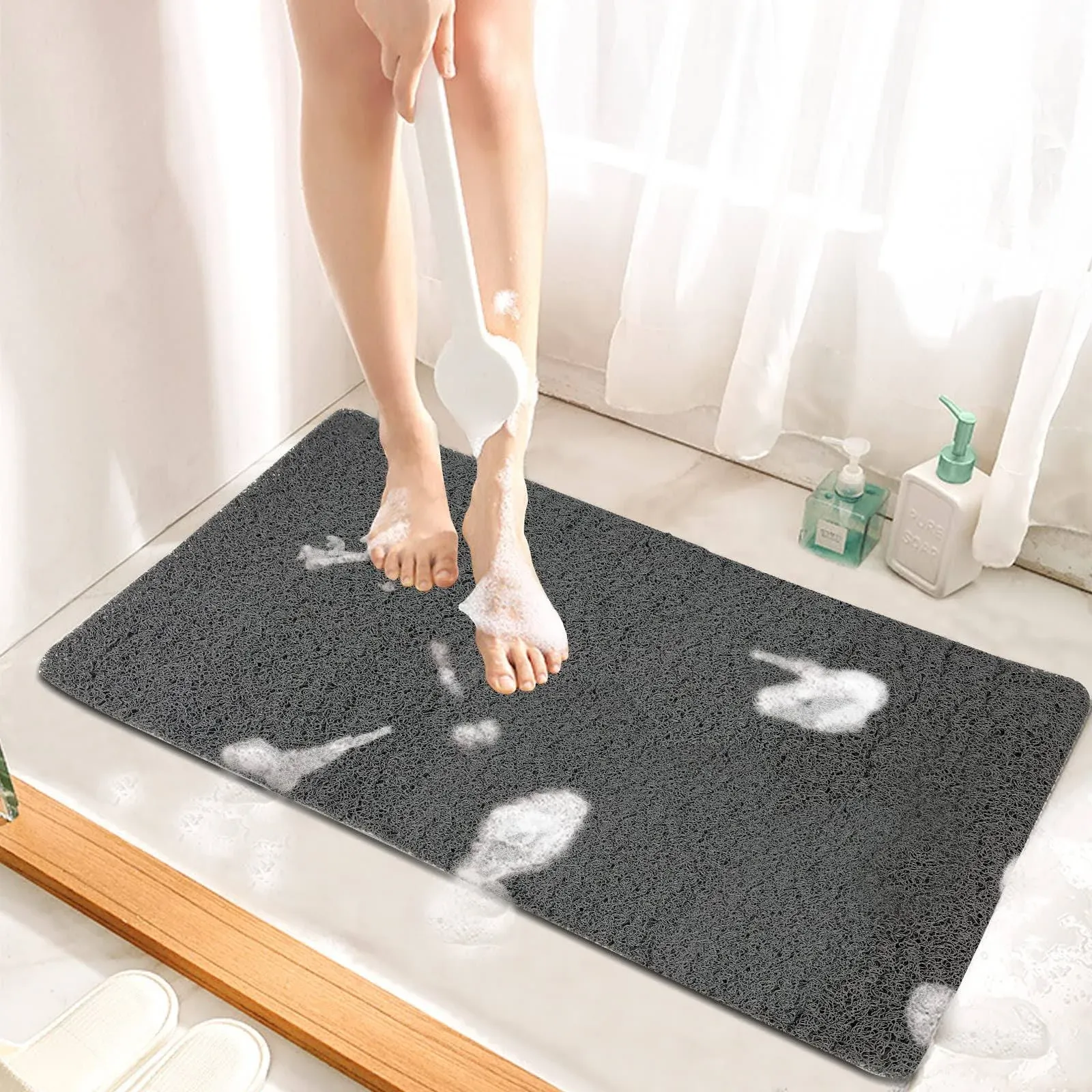 Non-Slip Bathtub Mat PVC Loofah Bath Mat for Tub Comfort Shower Tub Mat for Wet