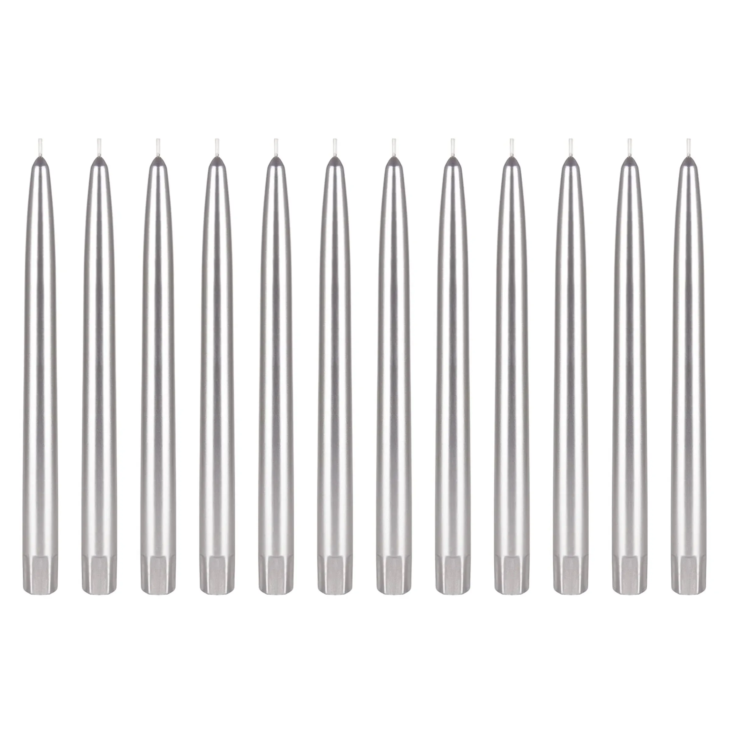 Mega Candles 12 Pcs Unscented Silver Self Fitting Taper Candle, Hand Poured Wax ...