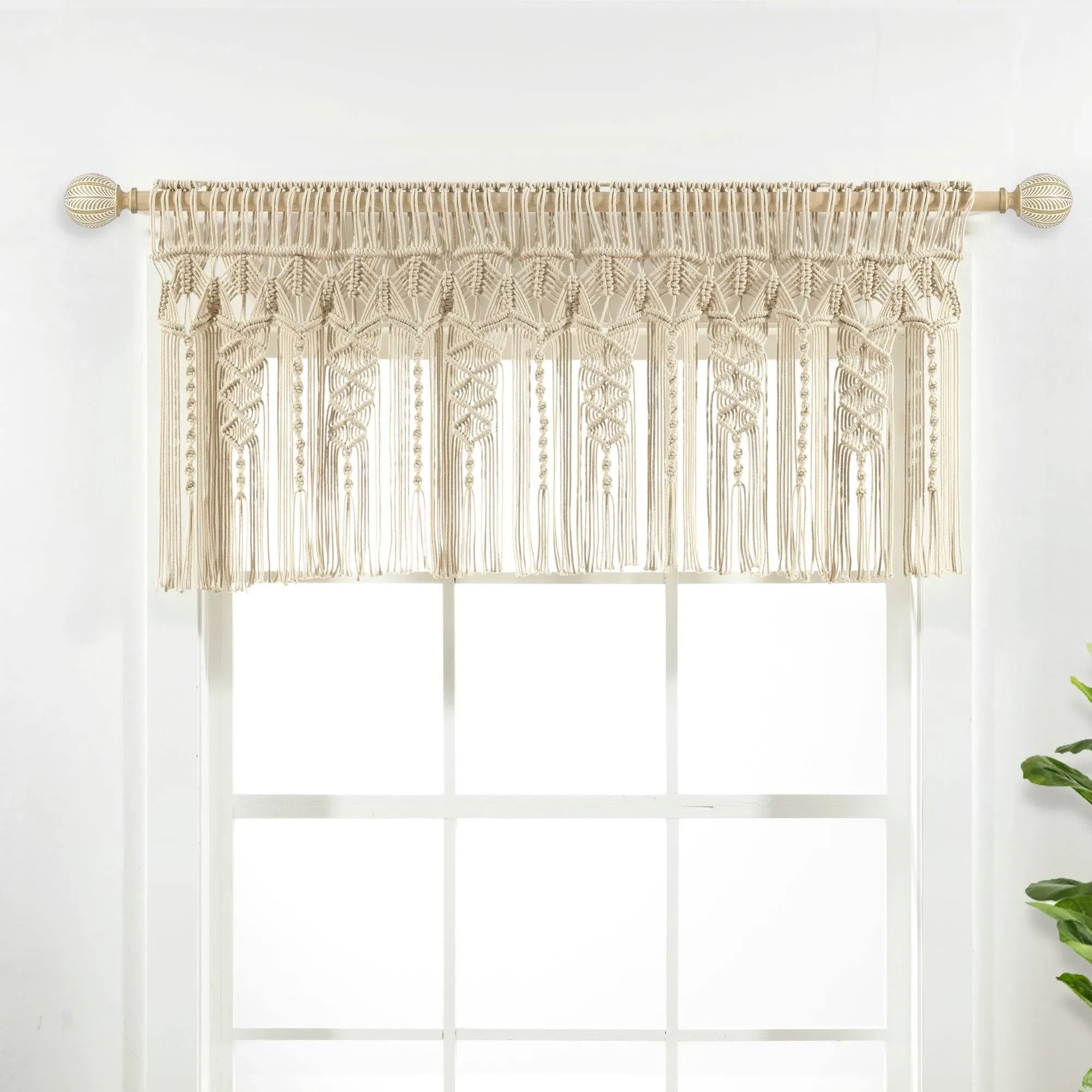 Boho Macrame Textured Cotton Valance/Kitchen Curtain/Wall Decor Single Neutral 50X20 - Lush Decor 21T011809