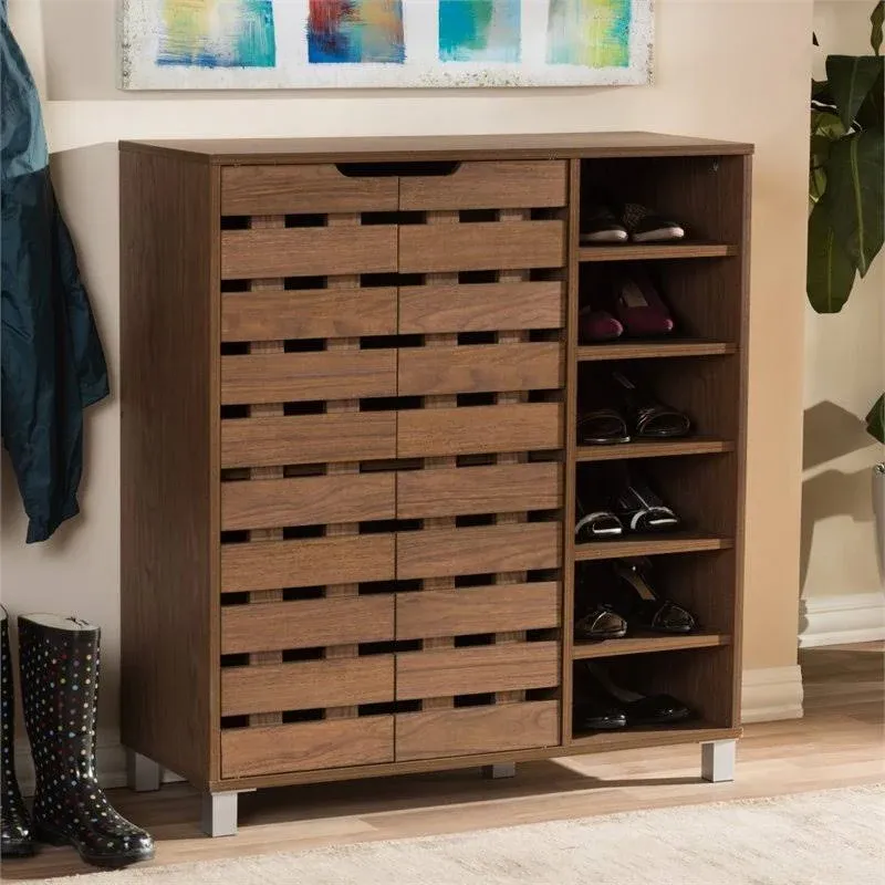 Hawthorne Collection 2-Door Shoe Storage Cabinet in Walnut - Contemporary - Shoe Storage - by Homesquare | Houzz