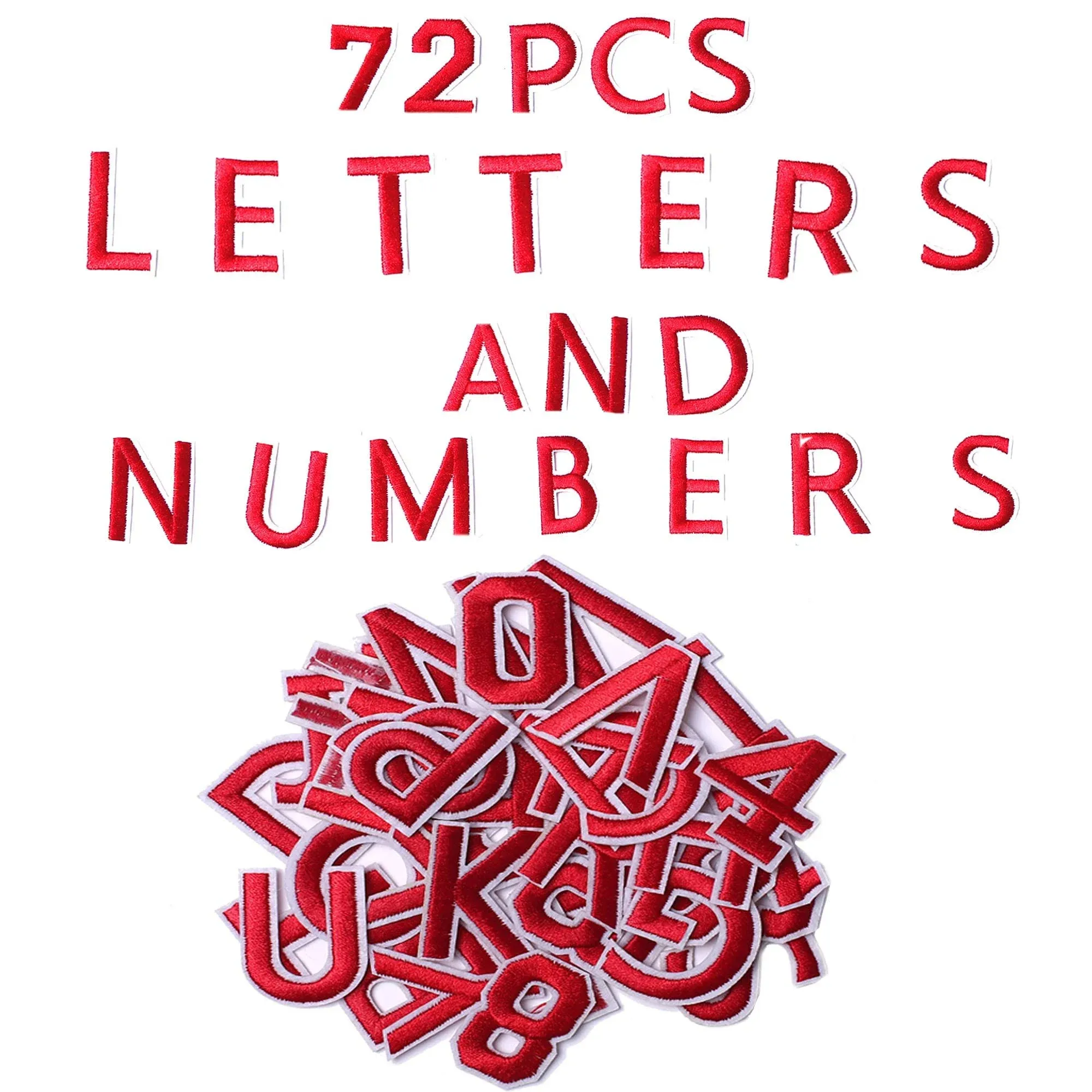 72 PCS Iron on Letters Numbers Patches, Embroidered Patches Letters A-Z Numbers 0-9 Applique for Clothes, Dress, Hat, Jeans, DIY Accessories, Red