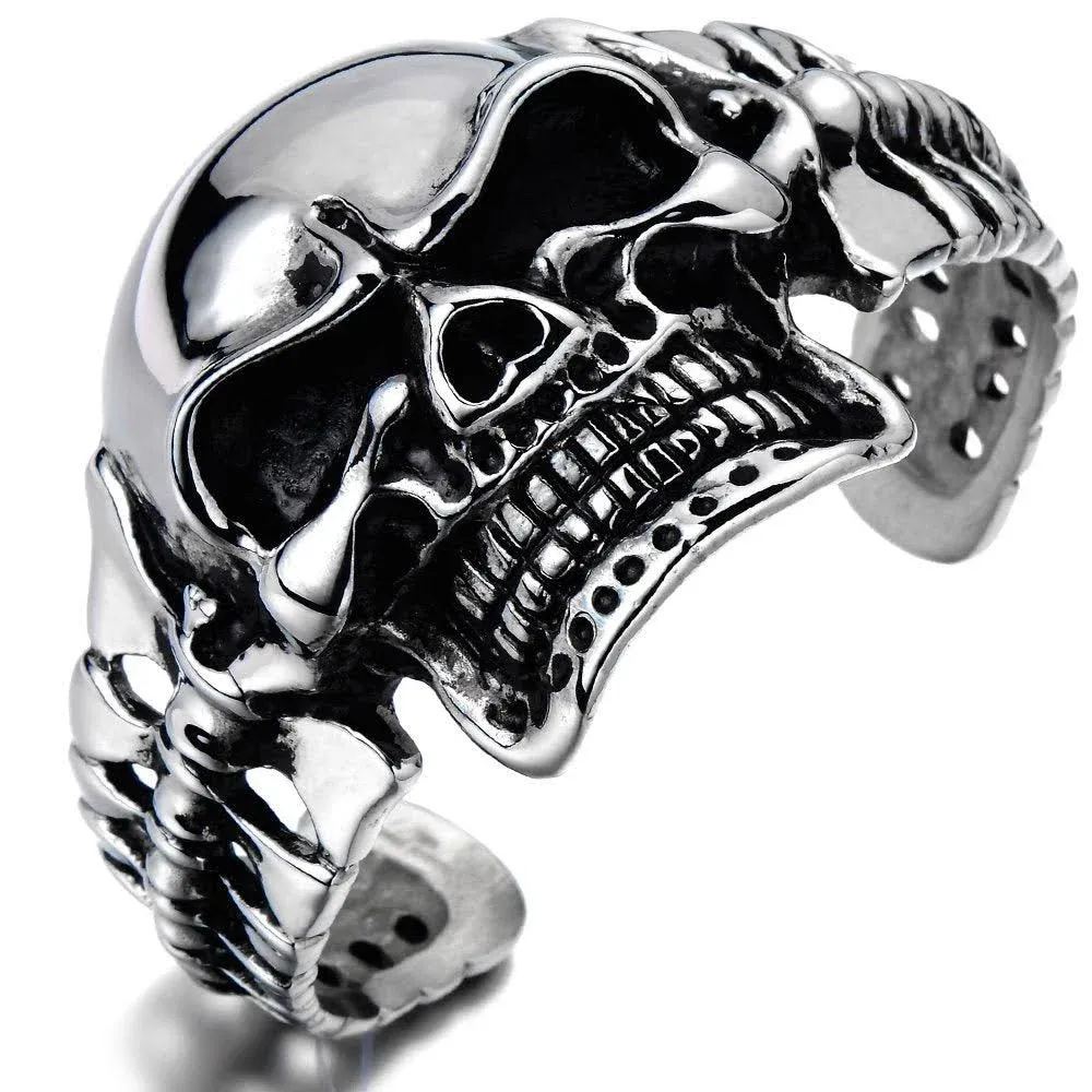 Heavy and Study Mens Stainless Steel Biker Skull Cuff Bangle Bracelet Silver ...