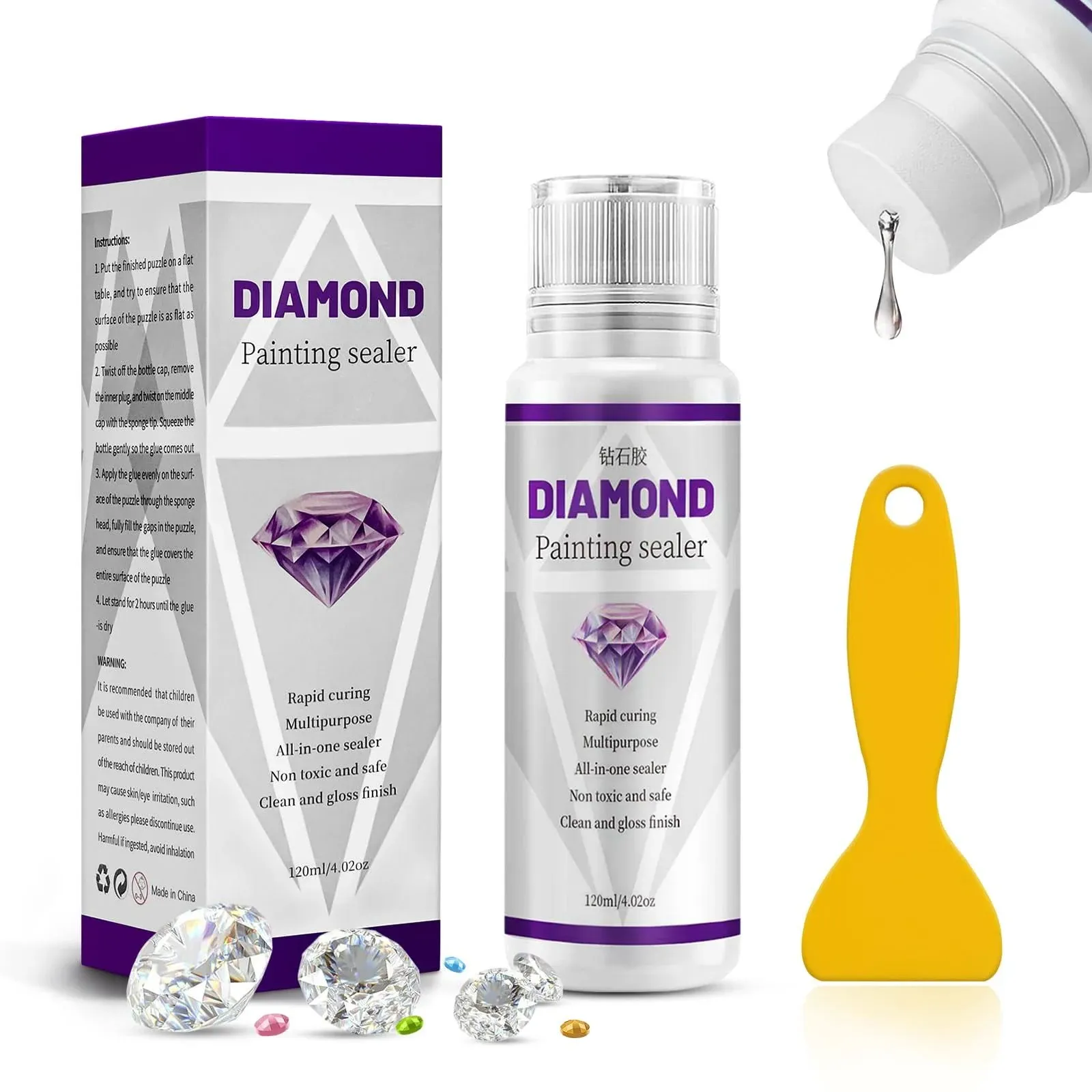 Diamond Painting Sealer 120ML, 5D Diamond Art Glue Sealer with Glue Scraper, 