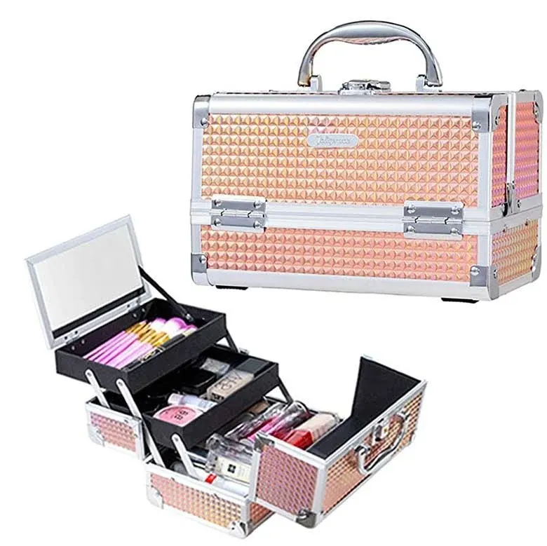 Joligrace Makeup Box Cosmetic Train Case Jewelry Organizer Lockable with Keys and ...