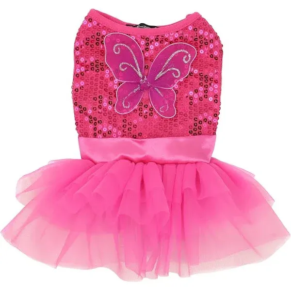 Pawpatu Hot Pink Sequin Butterfly Costume Dress for Dogs