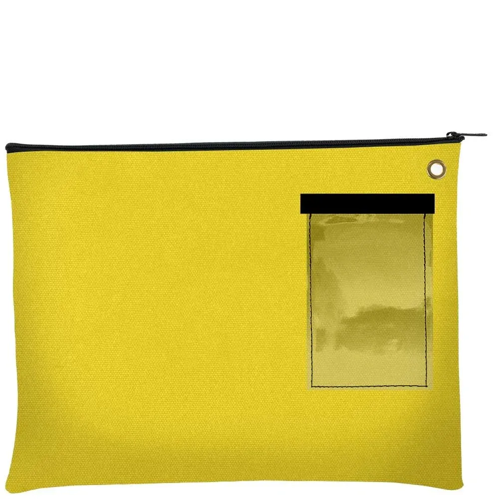 BankSupplies Canvas Interoffice Mailer, 14 oz. - 14W x 11H - Yellow - Transit Bag - Large Zipper Bag with Grommet - Use with Padlock or Zip Tie for Security - Interoffice Mail Bag