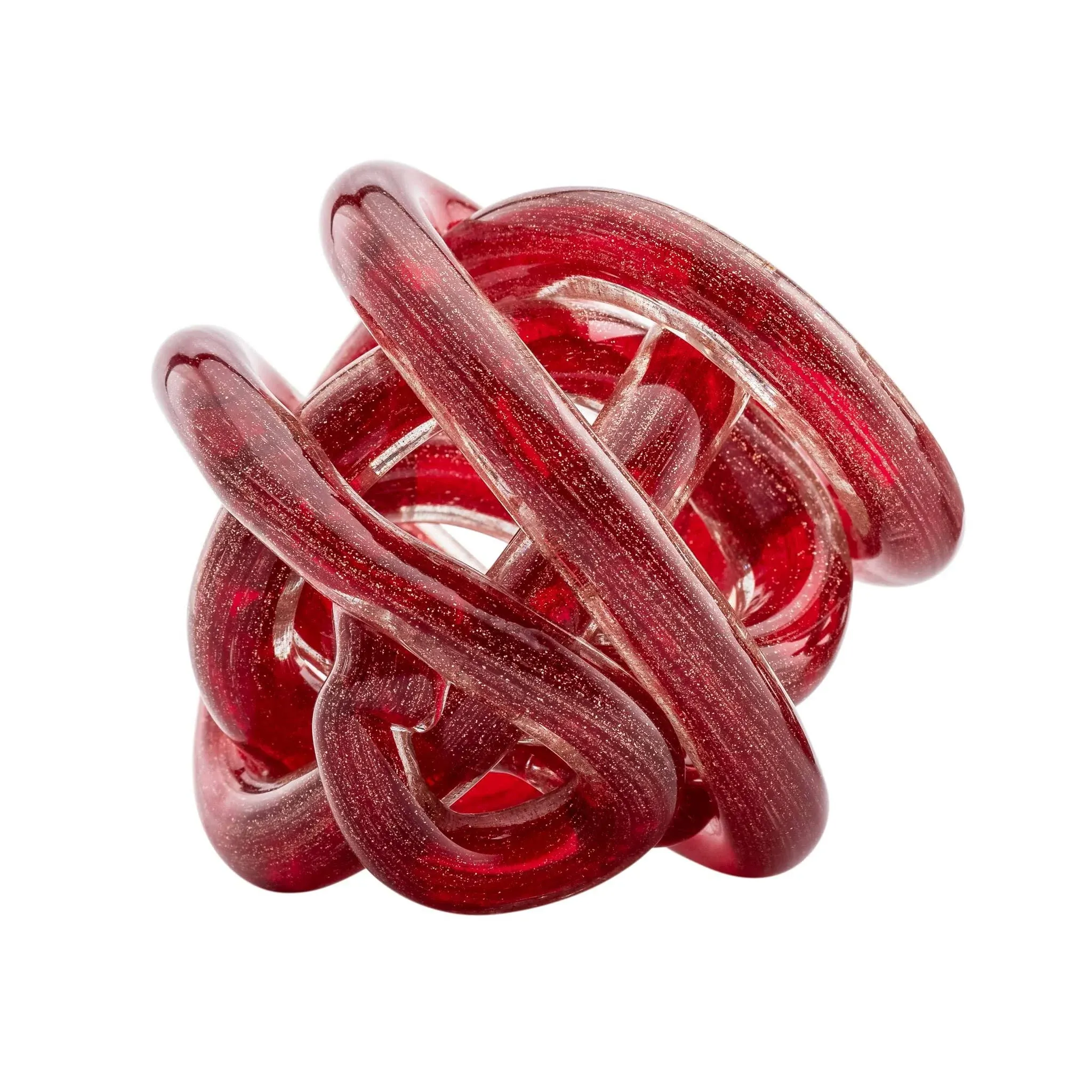 Torre & Tagus Orbit Hand Blown Glass Infinity Knot Sculpture - 3 Inch Glass Art Red & Gold Knot Decor Ball for Home Decor, Small Centerpiece Table Decoration for Home Interior (Red Gold Flakes)