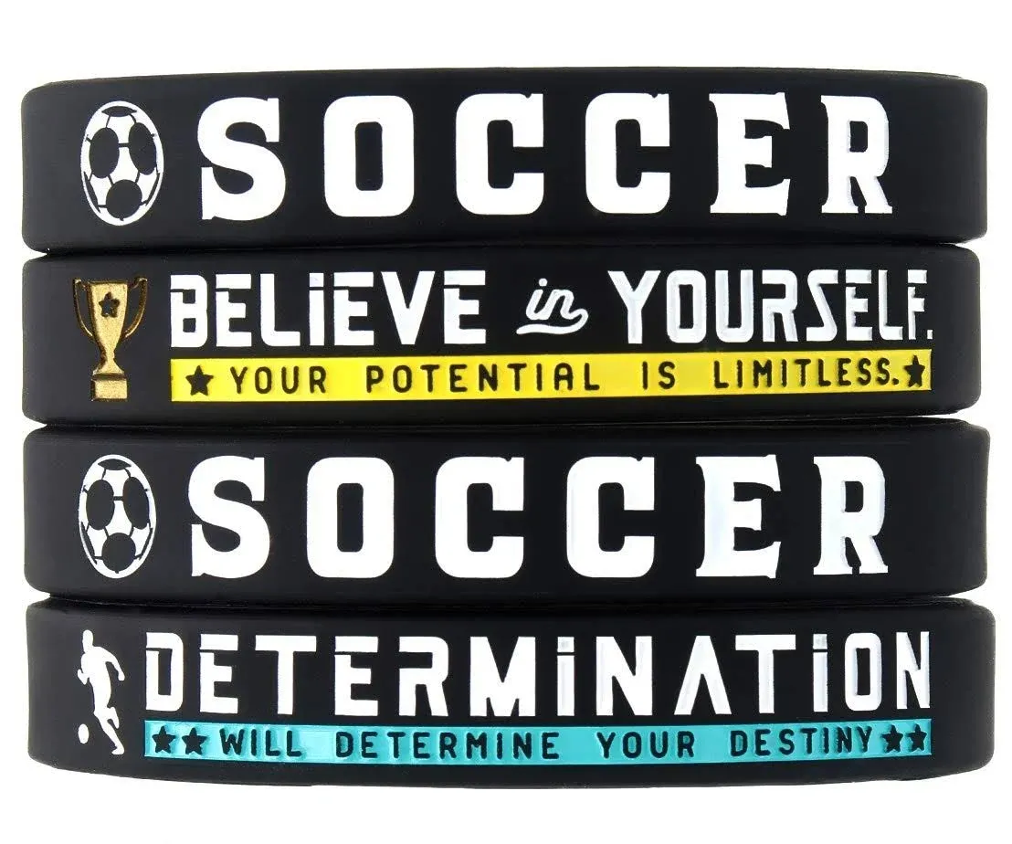 (4-Pack) Soccer Silicone Bracelets with Motivational Sports Quotes - Set of 4 ...