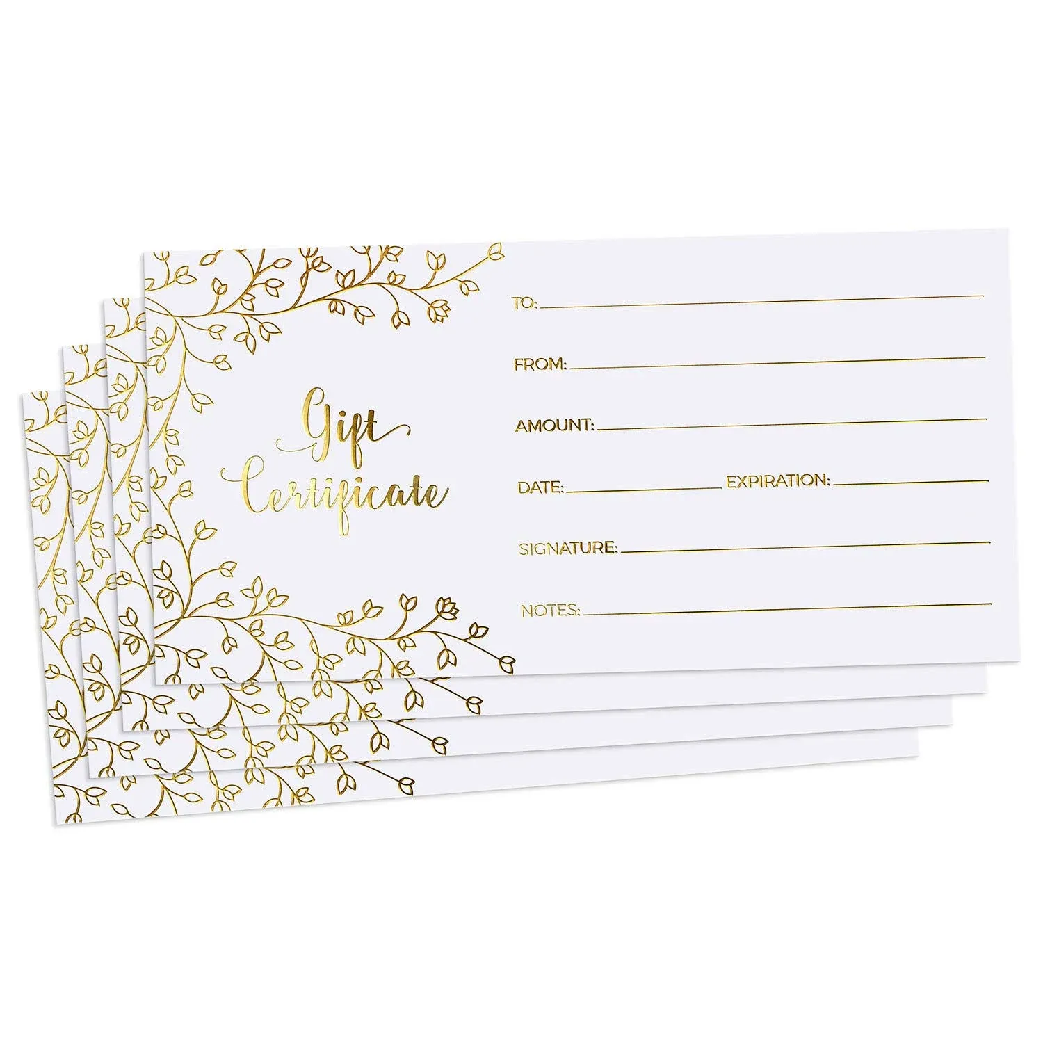 Sweetzer & Orange Blank Gift Certificates for Business - 25 Gold Foil Gift ...