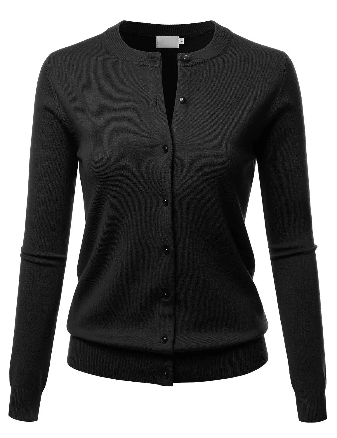 LALABEE Womens Crew Neck Gem Button Long Sleeve Soft Knit Cardigan Sweater Black ...