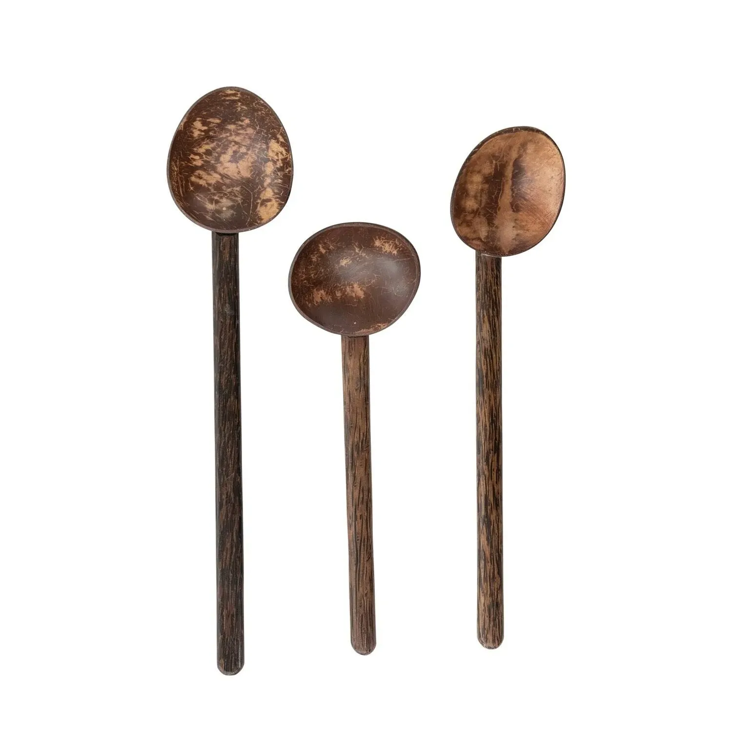 Coconut Shell Spoon With Mango Wood Handle, 3-Piece Set - Contemporary - Spoons - by Olive Grove | Houzz