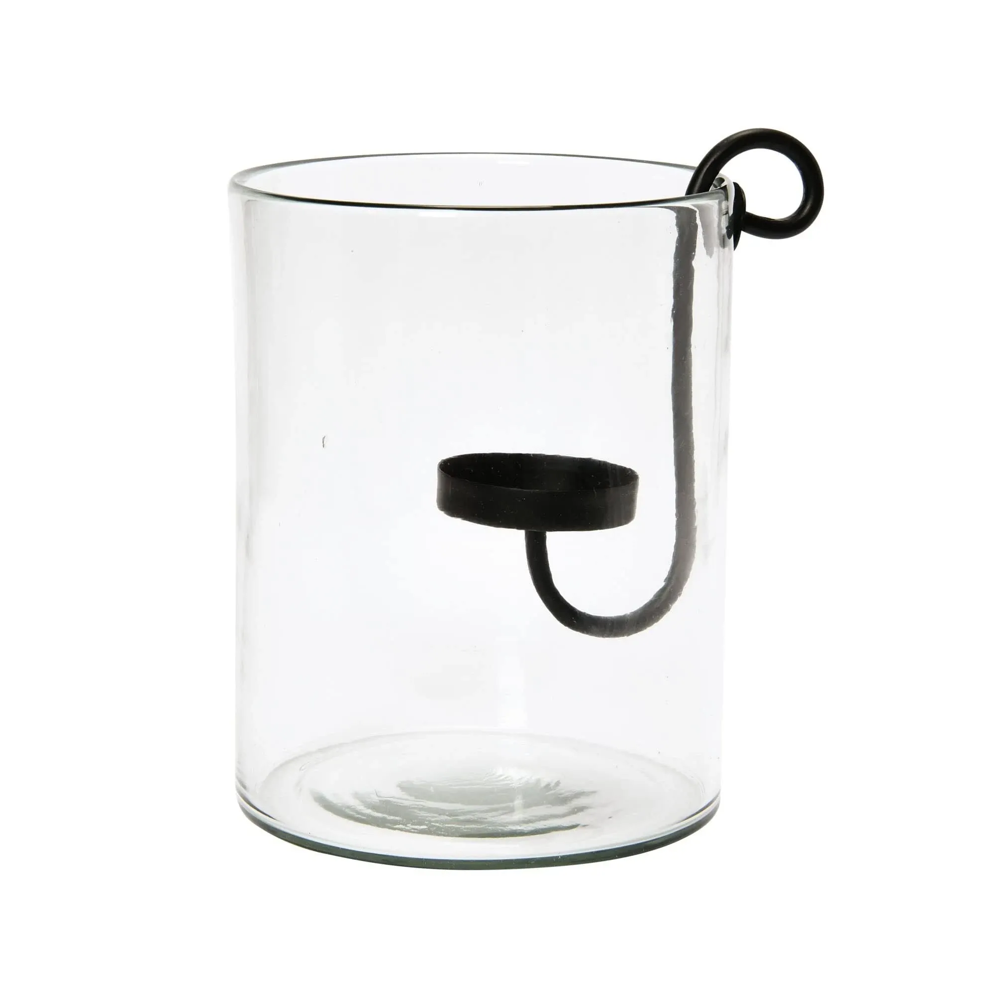 Creative Co-op Glass Hurricane with Metal Candle Holder, Black