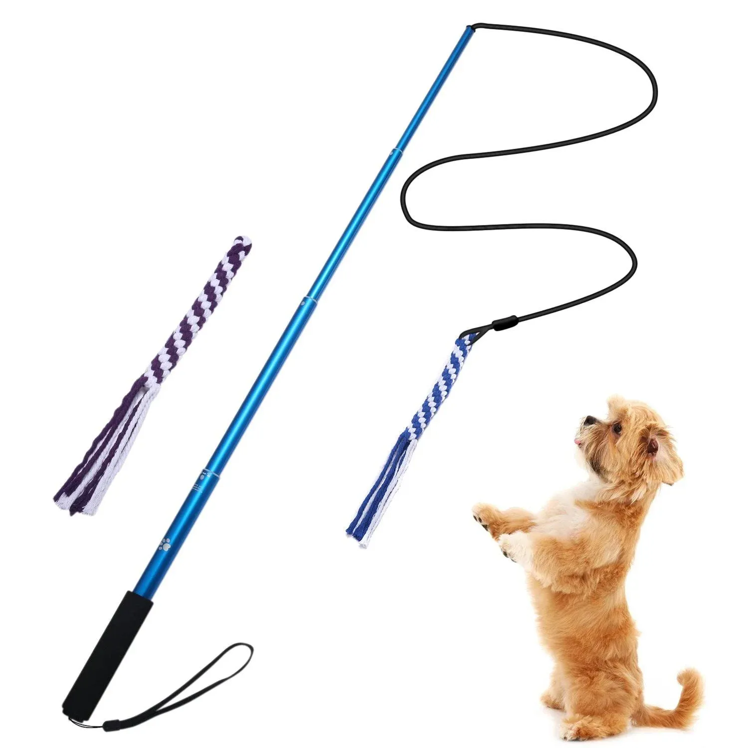 Ang Flirt Pole,Extendable Dog Teaser Wand with 2 Replacement Chew Tail Rope ...