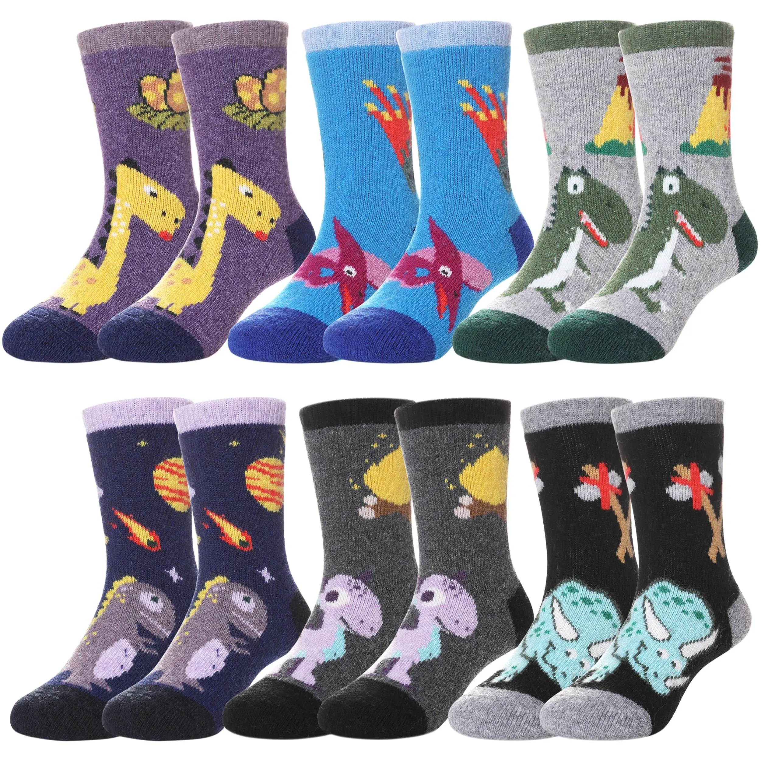 FNOVCO Children's Winter Warm Wool Socks Kids Boys Girls Animal Socks 6 Pairs (6 ...