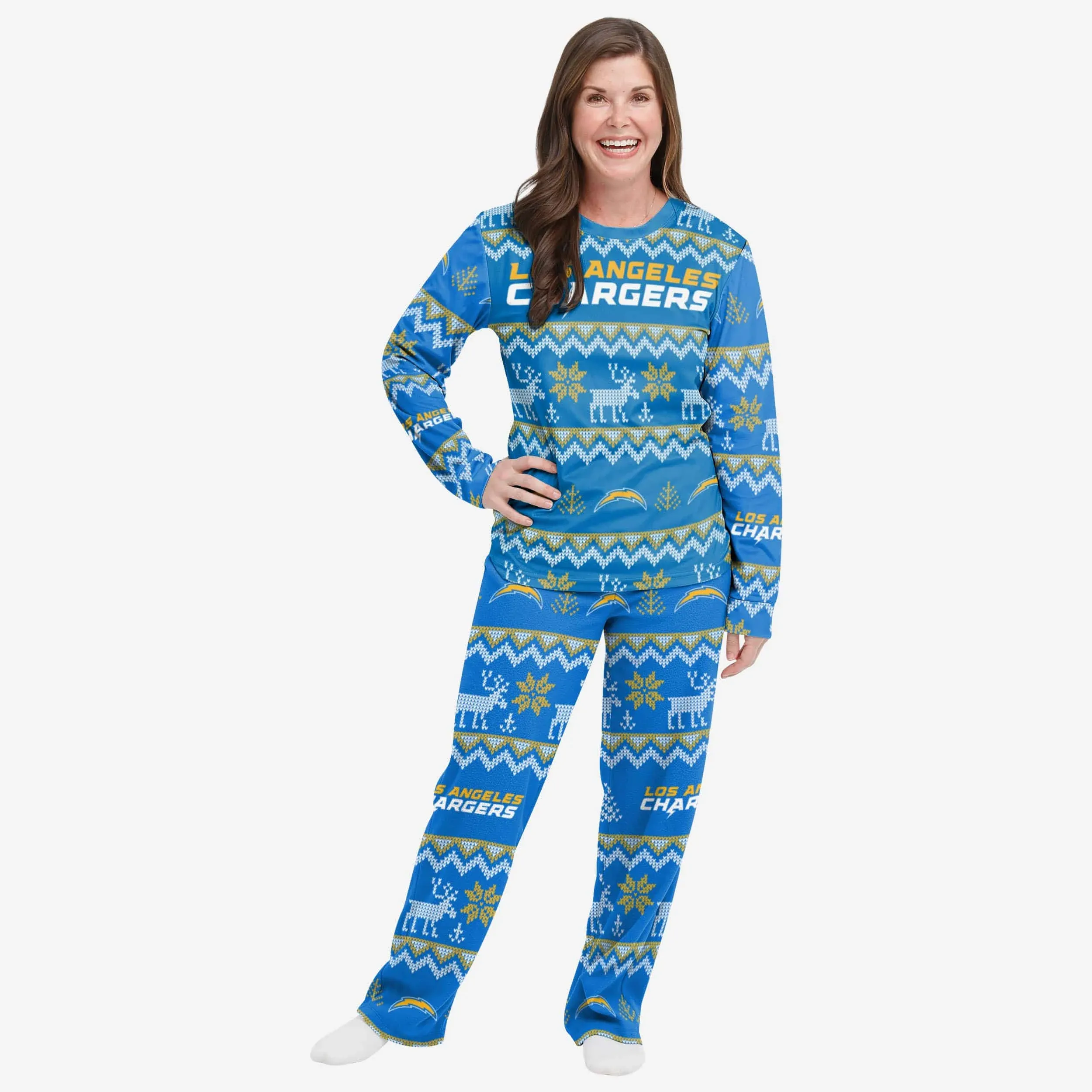 FOCO Los Angeles Chargers NFL Ugly Pattern Family Holiday Pajamas