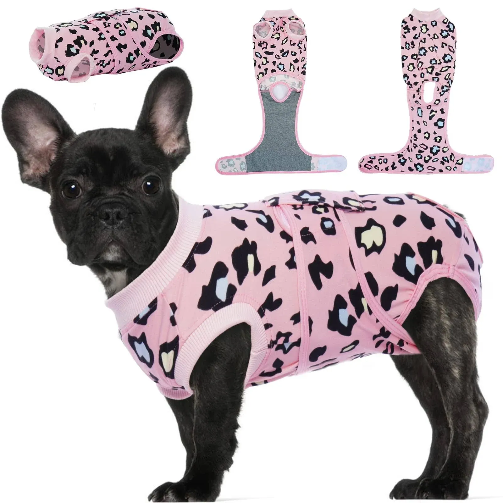 Kuoser Dog Recovery Suit for Dogs After Surgery,Professional Surgical Onesie for Female Male Dogs Spay Neuter,Soft Dog Surgery Suit Bodysuit for Abdominal Wounds Skin Disease,Pink Leopard XS