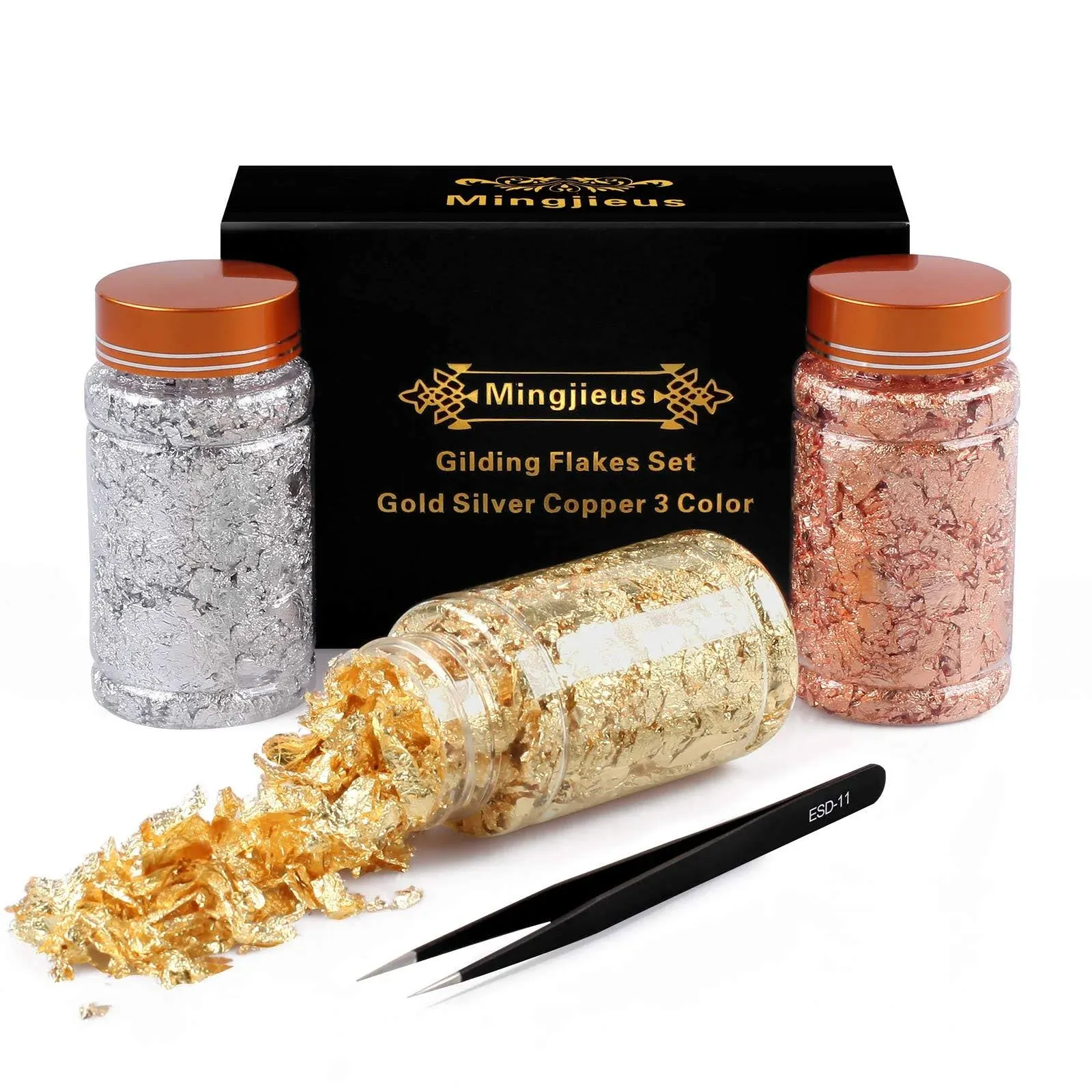 Mingjieus Gilding Flakes Set,Gold Foil Flakes for Resin,3 Bottles Metallic Foil ...