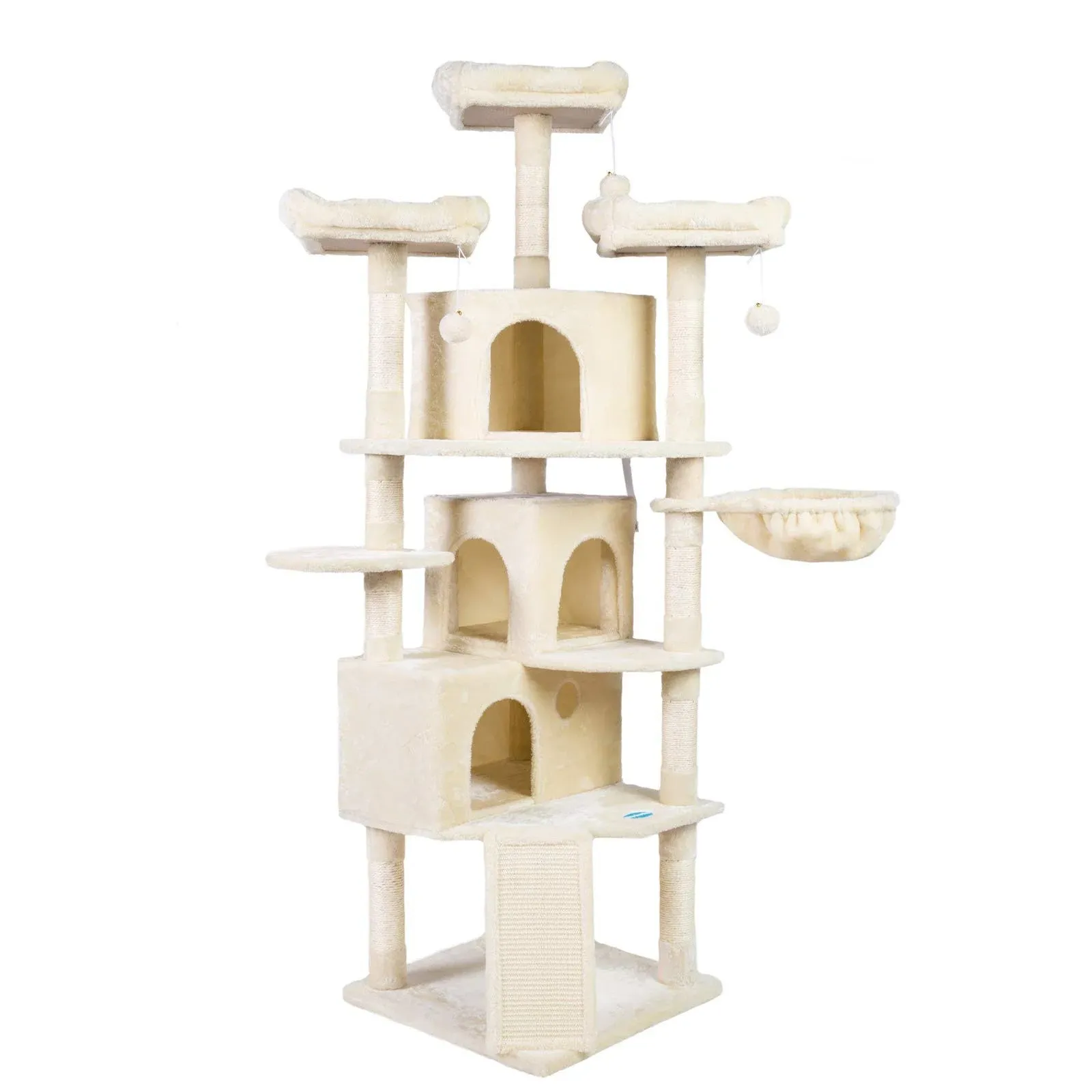 Hey-brother XL Cat Tree, 73.4 inch Cat Tower with 3 Caves, 3 Cozy Perches, Scratching Posts, Board, Activity Center Stable for Kitten/Big Cat, Beige MPJ032M