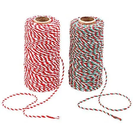 Benvo Christmas Twine 2-Pack Red White Green Cotton Twine and Red White Cotton ...