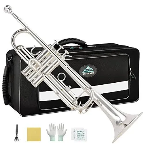 EASTROCK BB Trumpet Standard Trumpet Set with Carrying Case,Gloves, 7C Mouthpiece, Cleaning Kit, Tuning Rod (Phosphor Copper/Cupronickel/Brass)