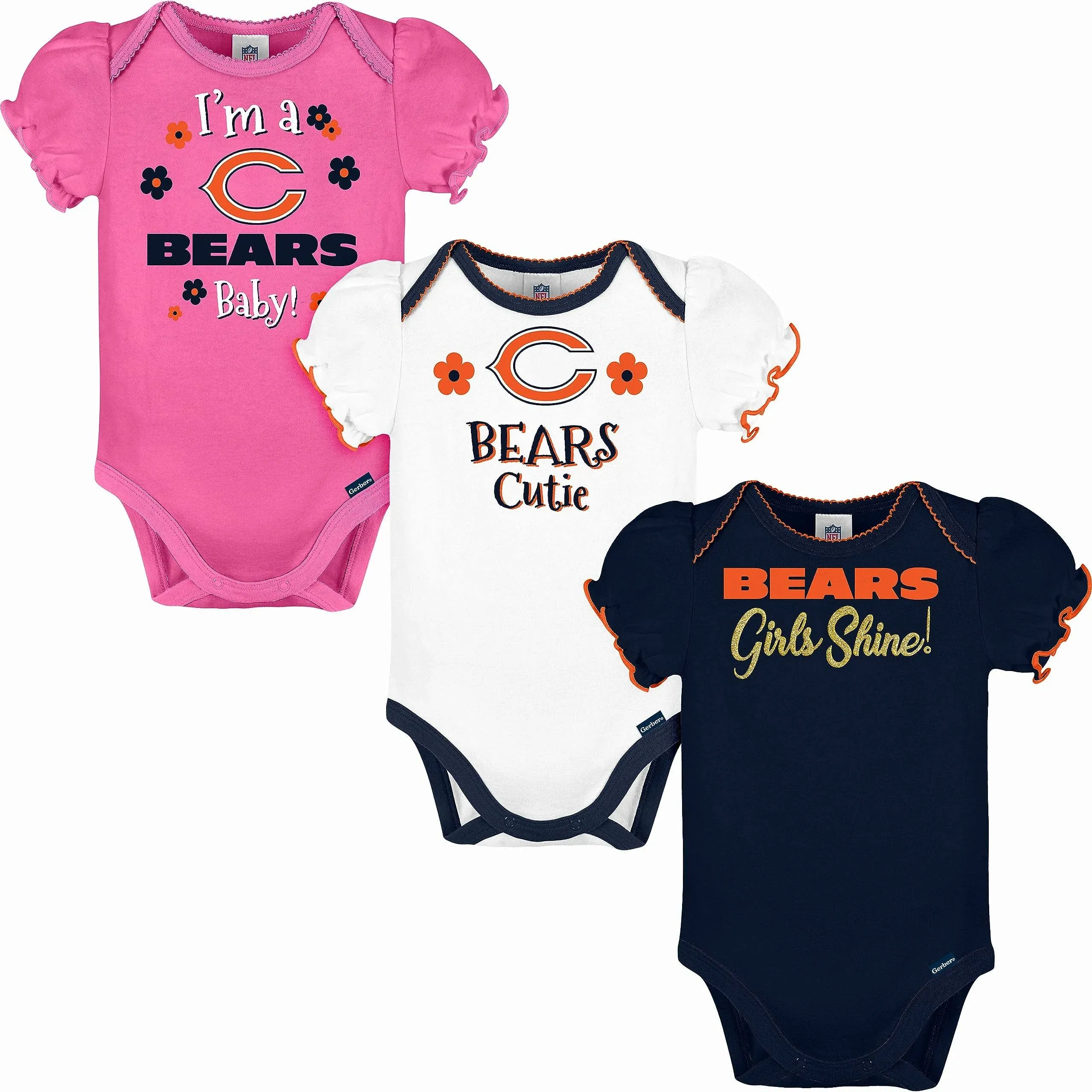 Bears Girls Shine 3 Pack Short Sleeved Onesies