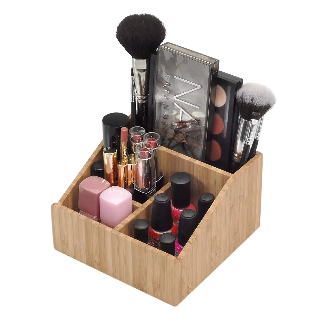 Bamboo Makeup Organizer Cosmetics Caddy Holder for Lipsticks, Nail Polish, Palettes, Concealer, Brushes, Perfumes, Lotions, and other Toiletries