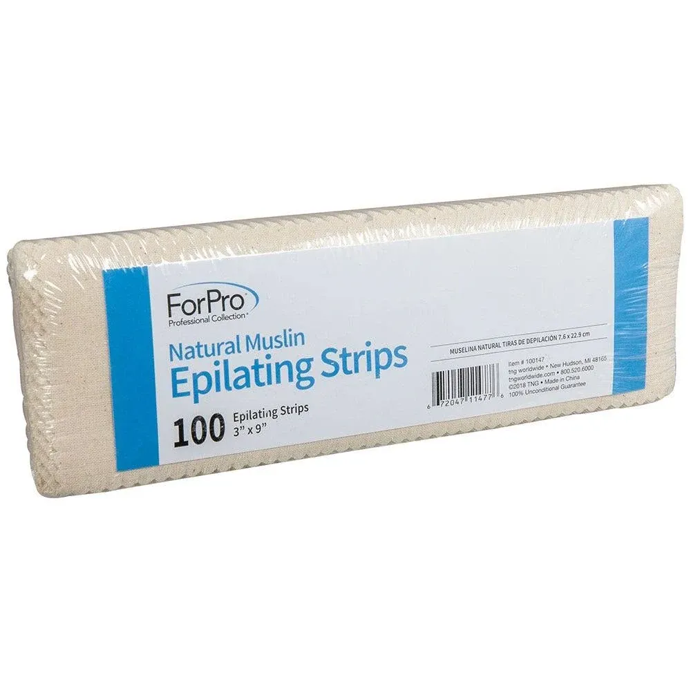 ForPro Natural Muslin Epilating Strips, Tear-Resistant, Pre-Cut Strips for Hair Removal, 3” W x 9” L, 100-Count