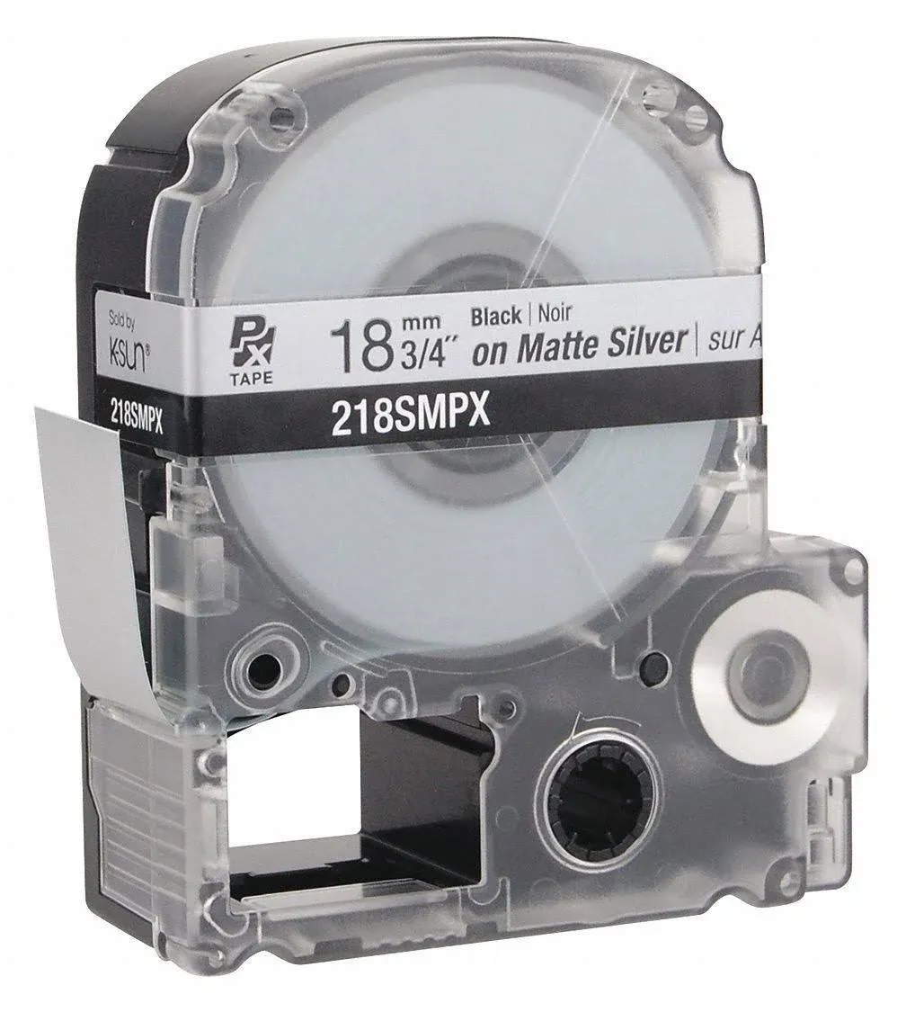 Epson 3/4" Black on Silver Matte Tape - 218SMPX