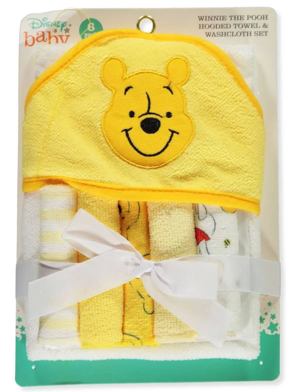 Cudlie Accessories Disney Baby Winnie The Pooh Hooded Towel with 5 Piece Washcloth Set GS71798